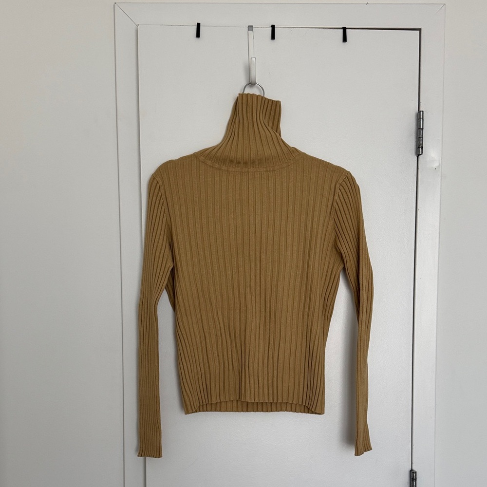 Tan Ribbed Turtleneck Sweater